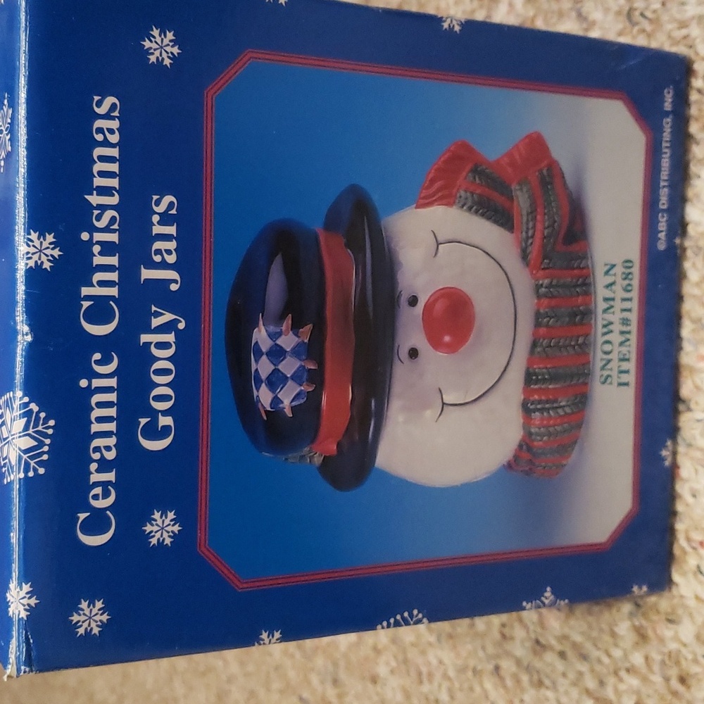 Snowman ceramic goody jar